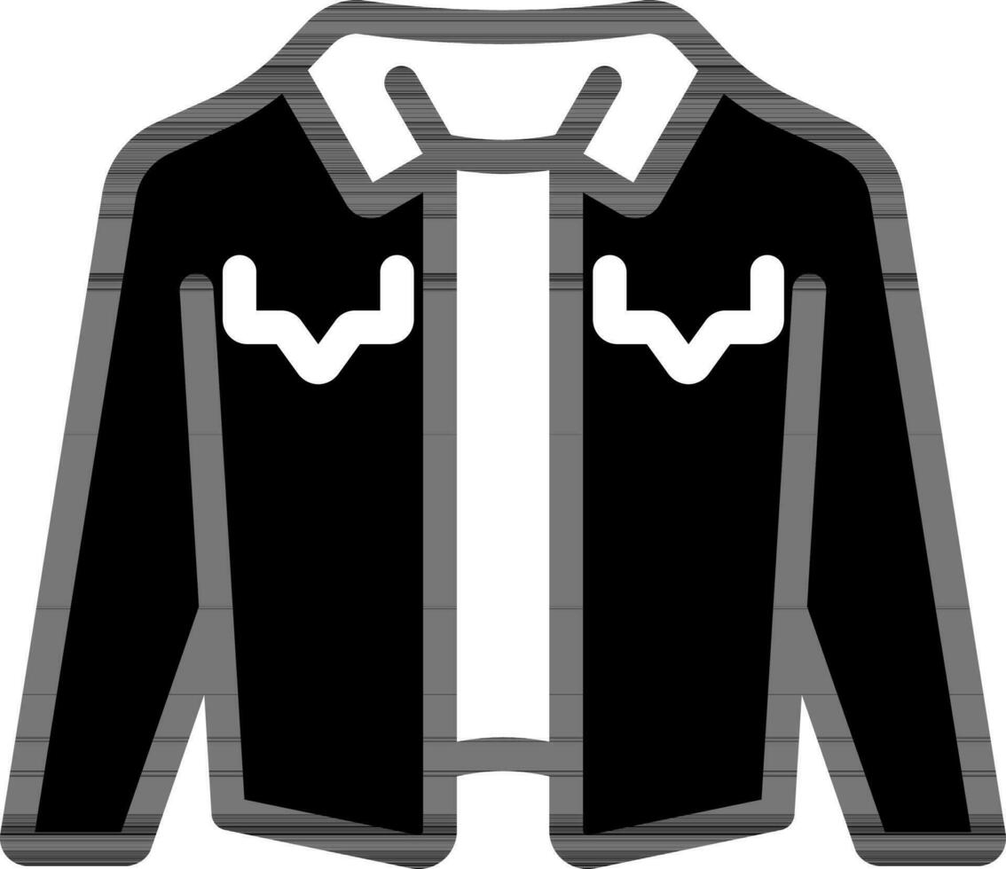 Denim Jacket Icon In Black And White Color. vector