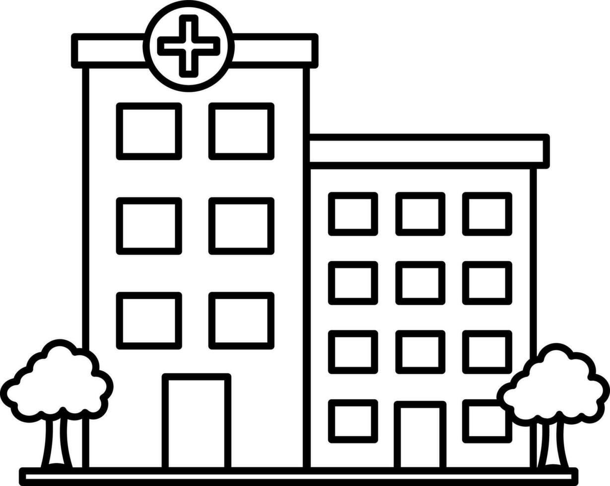ilustración de hospital edificio icono en negro línea Arte. vector