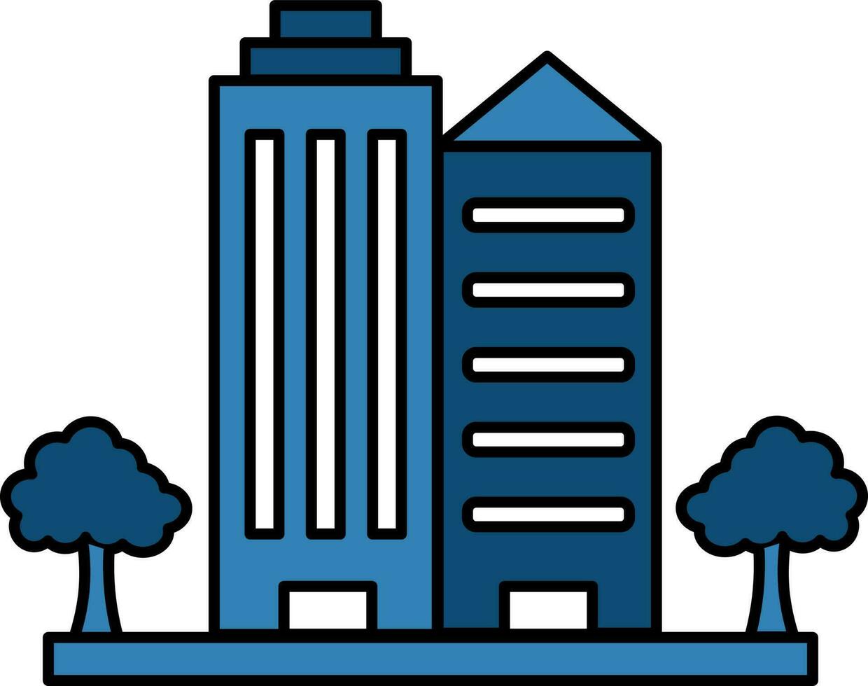 Flat Style Building Or Apartment Icon In Blue And White Color. vector