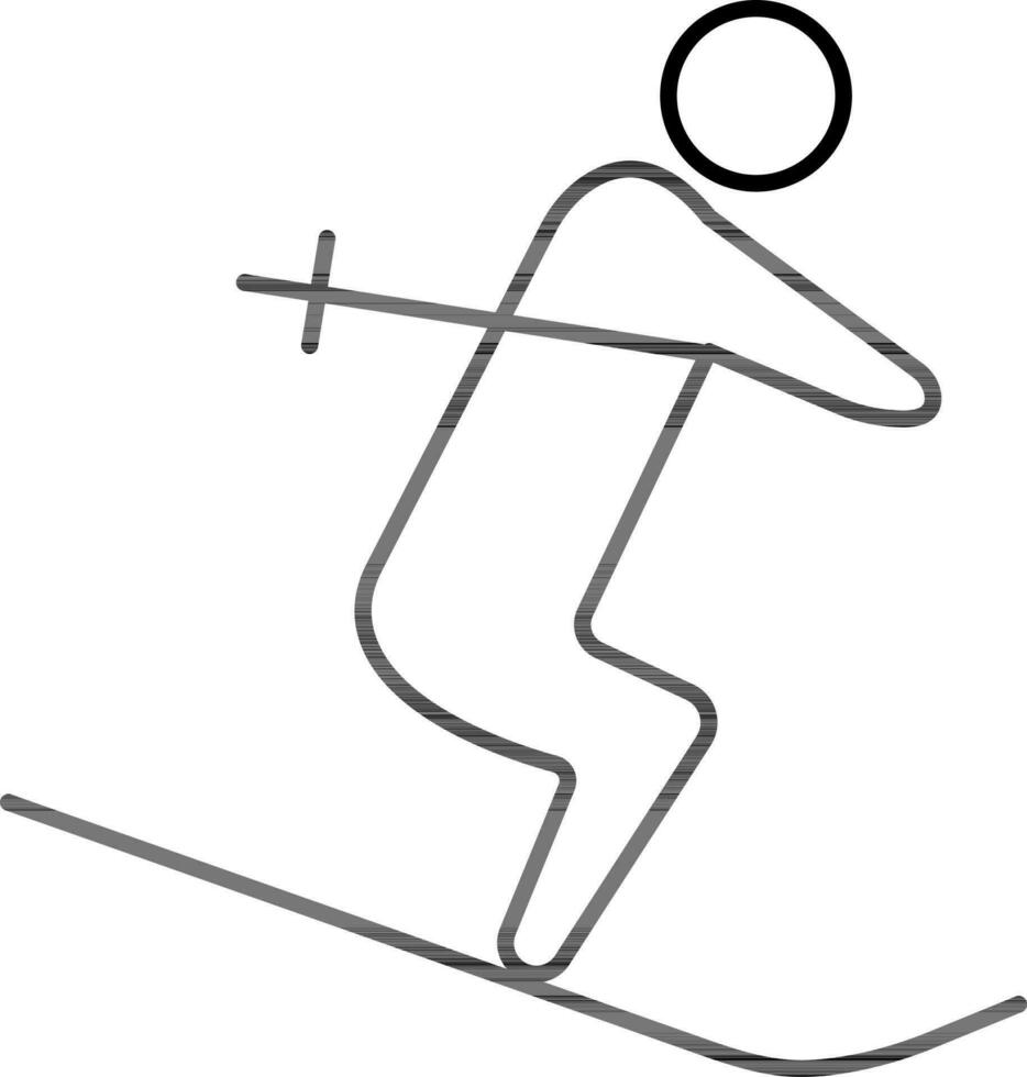 Skiing Man Icon In Thin Line Art. vector