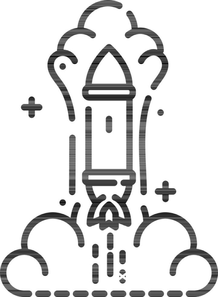 Rocket launching with smoke and cloud line art icon. vector