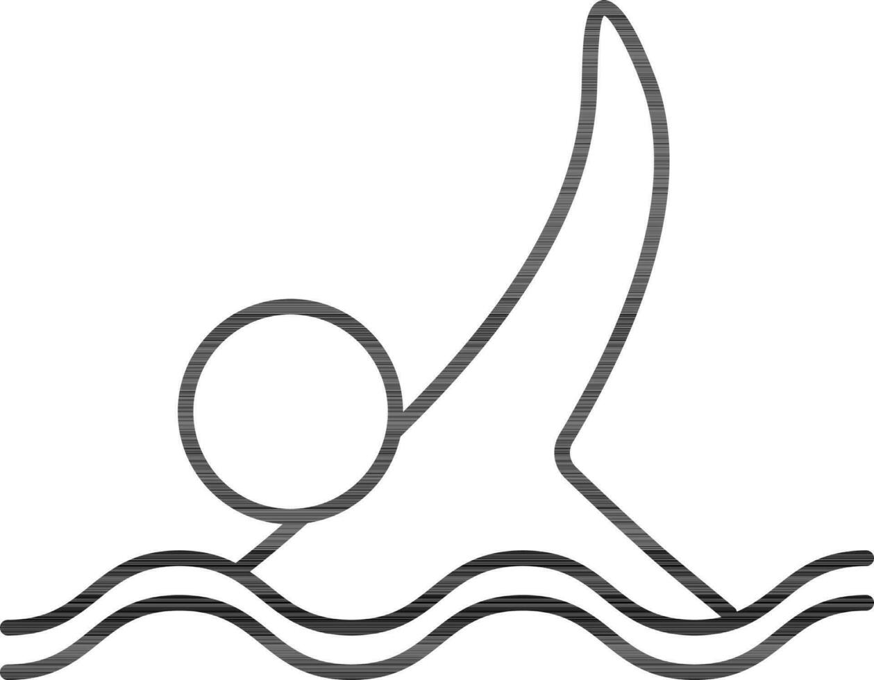 Swimmer Character Icon In Black Line Art. vector