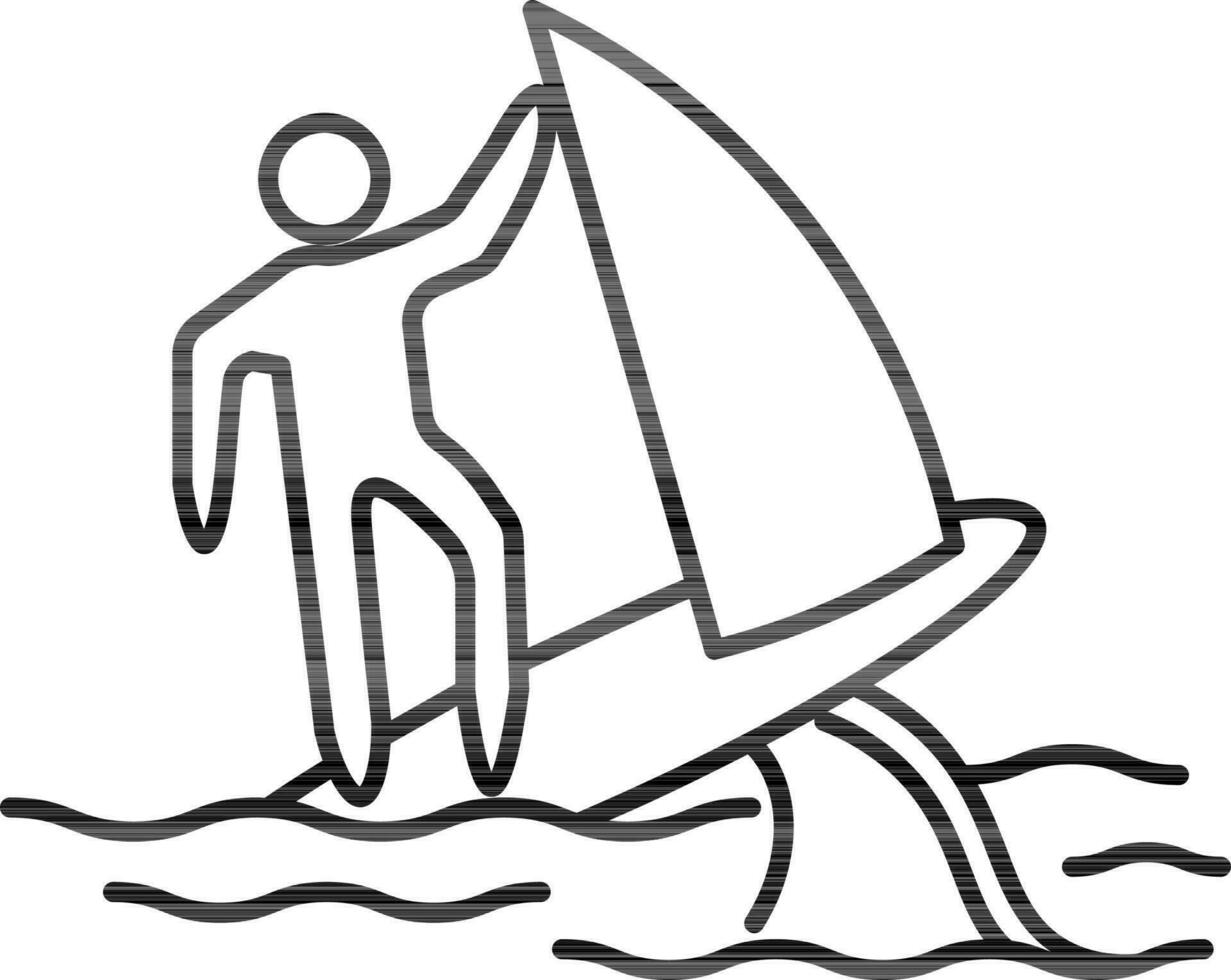 Surfing Icon In Black Outline. vector
