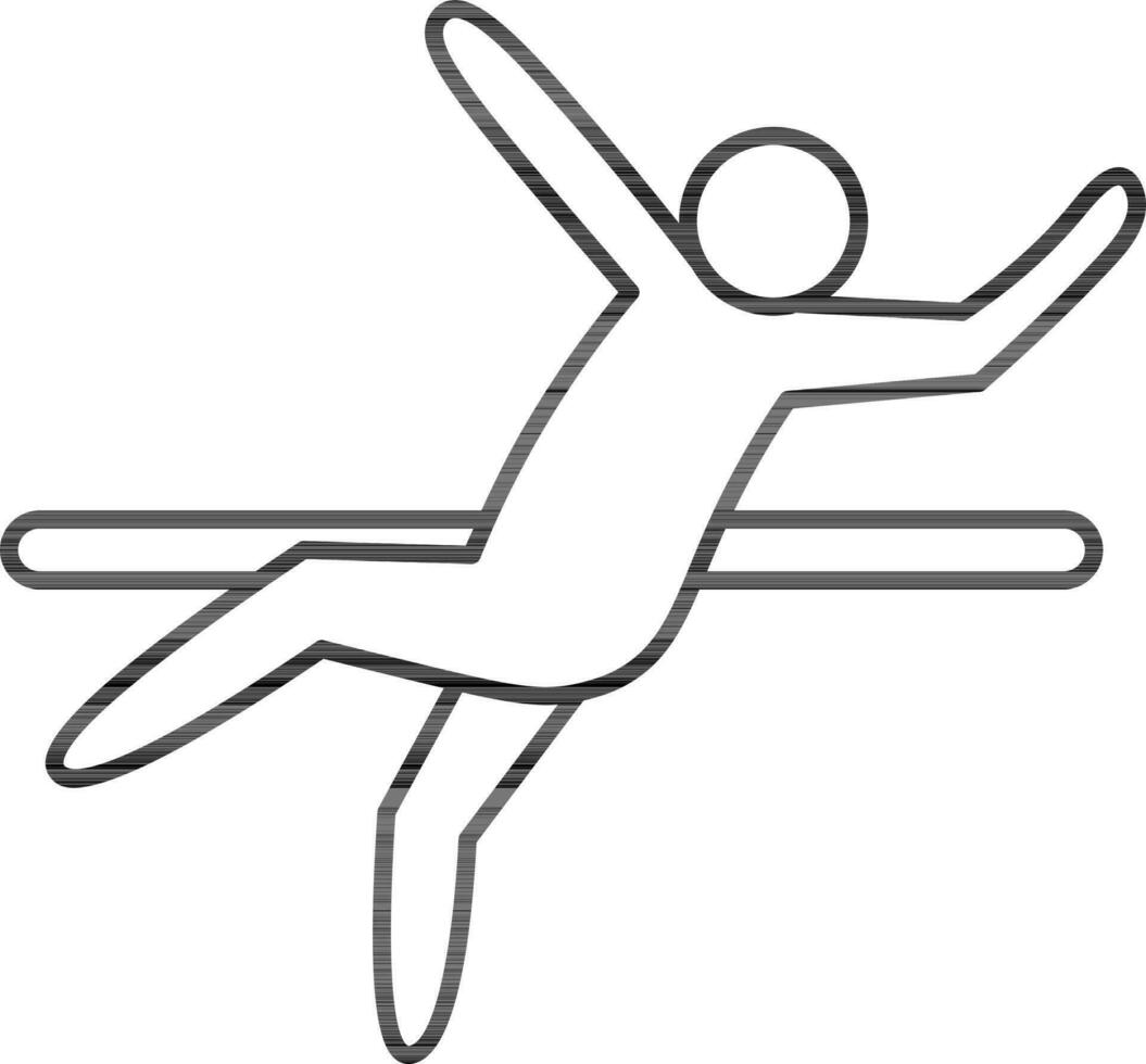 Man Practice High Jump Icon In Black Line Art. vector