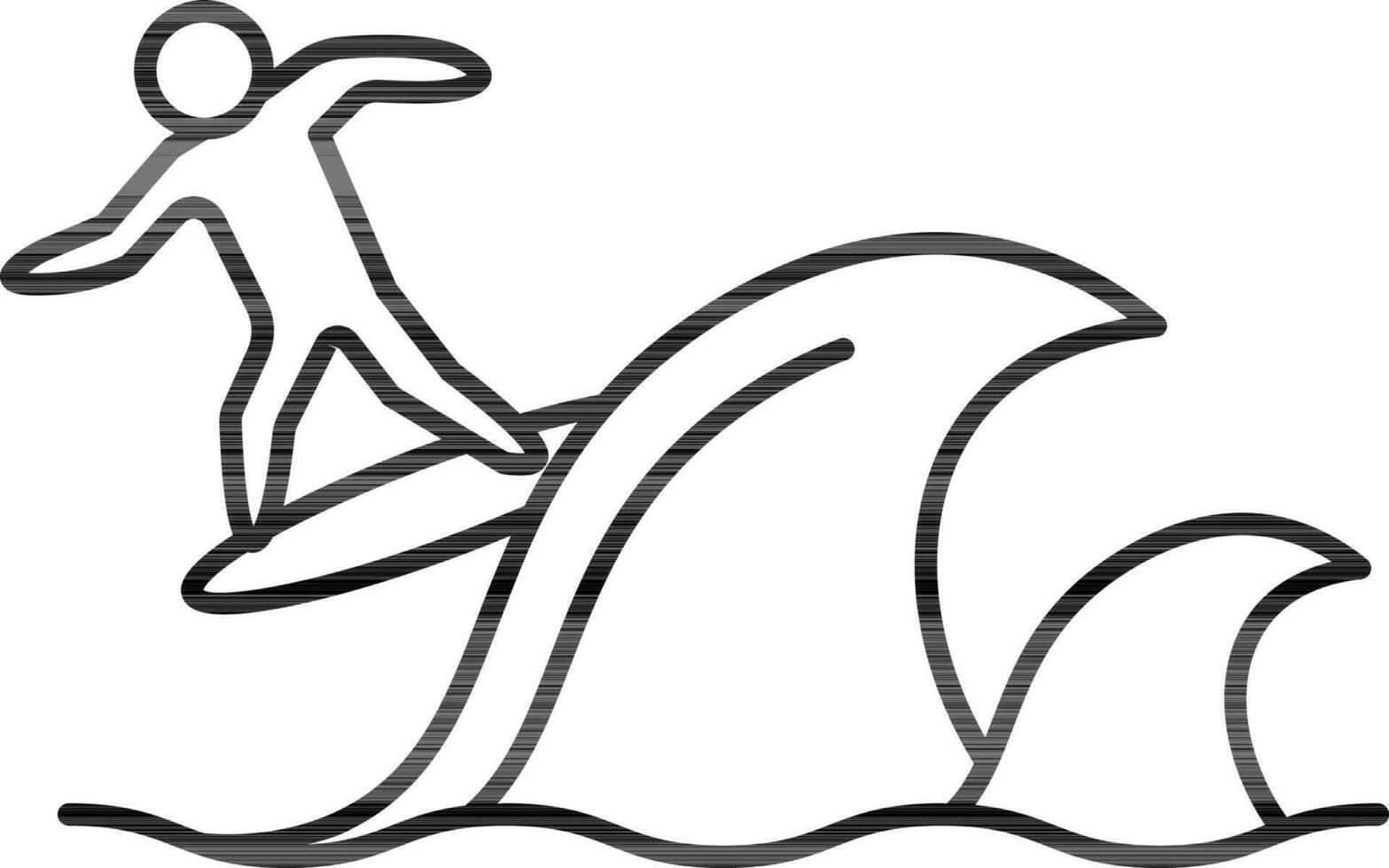 Surfing Man Icon In Black Line Art. vector