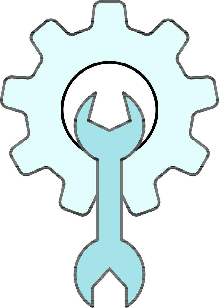 turquesa rueda dentada con llave inglesa icono en plano estilo. vector