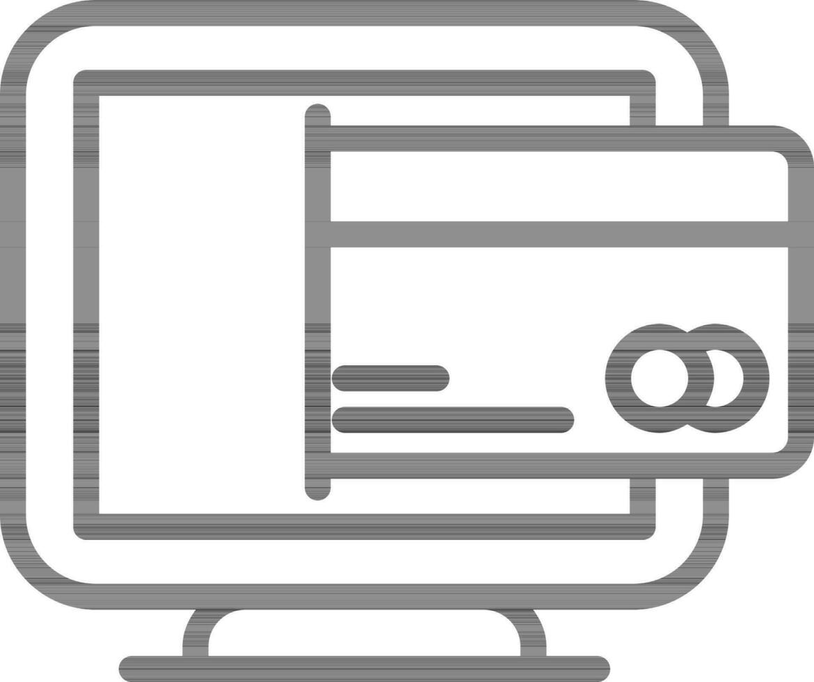 Computer with Credit Card for Online Payment Line Art Icon. vector