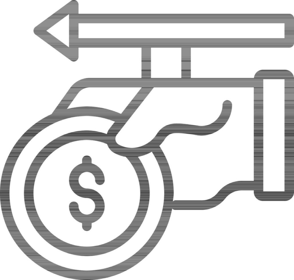 Line Art Illustration of Dollar Coin Holding Hand for Send or Deposit Icon. vector