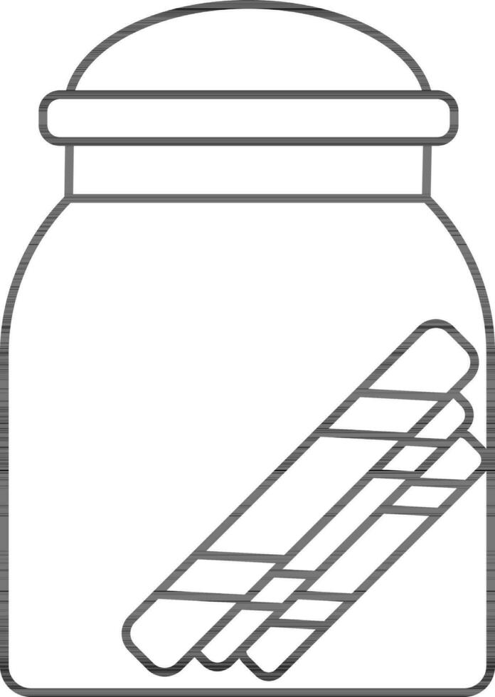 Black Line Art Wafer Stick In Jar Icon. vector