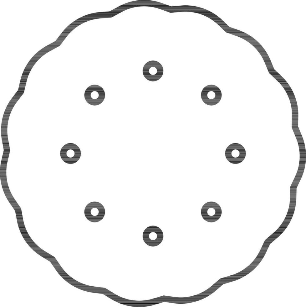 Flat Style Round Cookie Icon In Black Line Art. vector