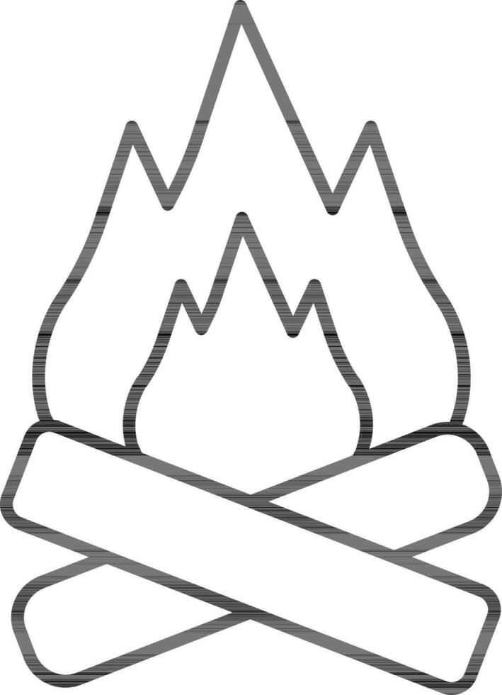 Illustration of Bonfire Icon in Black Line Art. vector