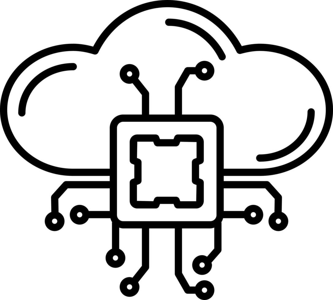 Black Line Art Illustration Of Cloud Chip Icon. vector