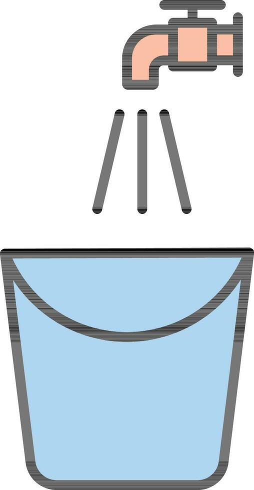 Water Tap And Bucket Icon In Blue And Peach Color. vector
