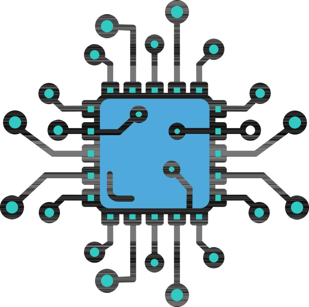 Circuit Chip Icon or Symbol in Blue and Turquoise Color. vector