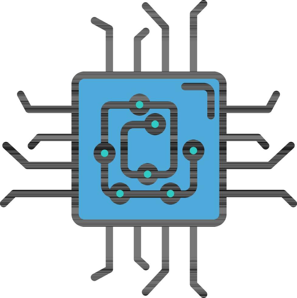 Circuit Or Computer Chip Icon In Blue Color. vector