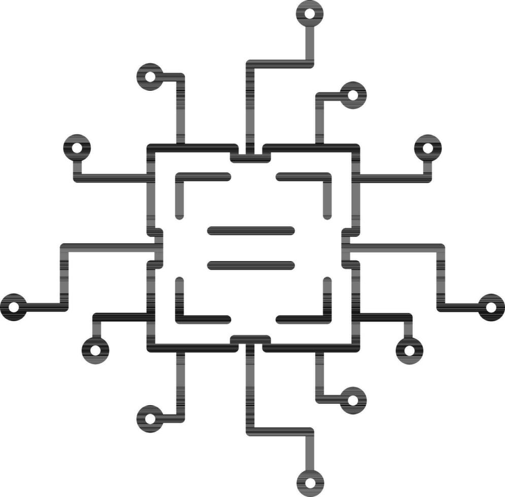 Circuit Or Microchip Icon in Black Outline. vector