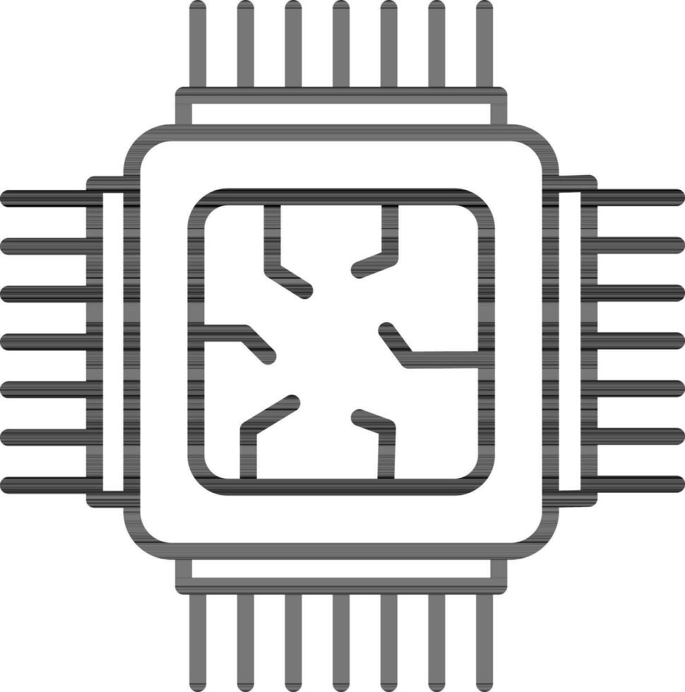 Processor Chip Icon in Black Thin Line Art. vector