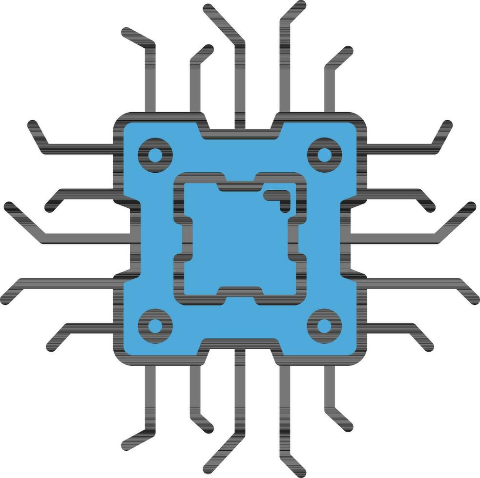 Flat Style Microchip Icon in Blue Color. vector