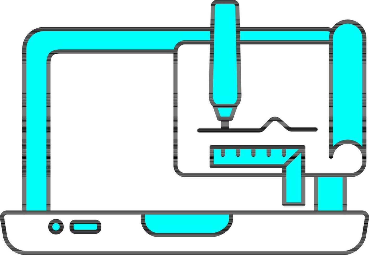 Cyan And White Blueprint In Laptop Screen Icon. vector