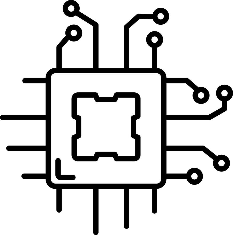 Isolated Microchip Icon in Black Thin Line Art. vector