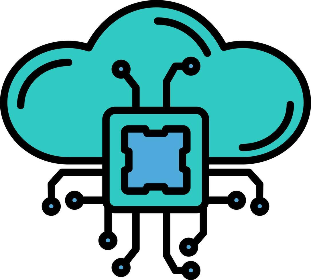 ilustración de nube chip icono en turquesa color. vector