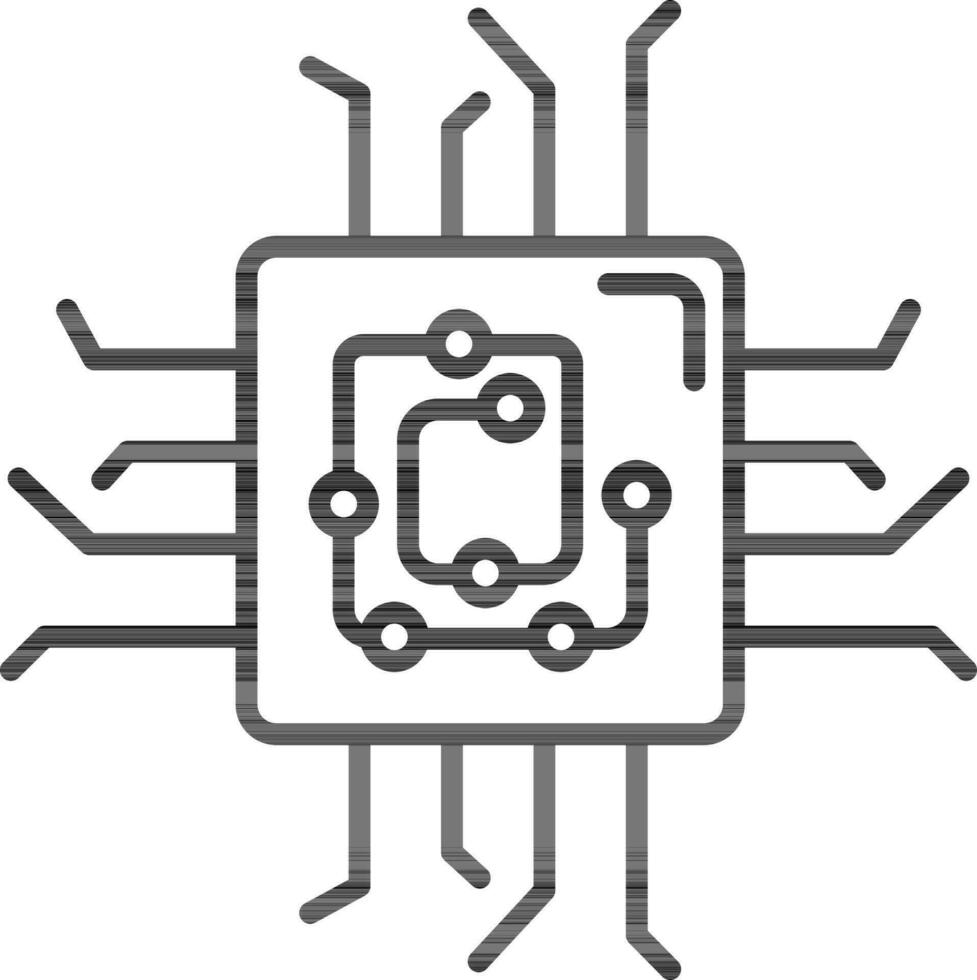 Circuit Or Computer Chip Icon In Black Outline. vector