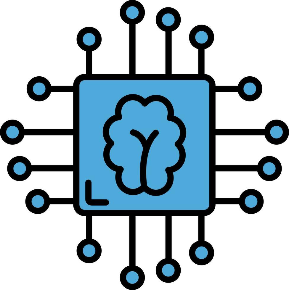 artificial inteligencia o cerebro chip icono en azul color. vector