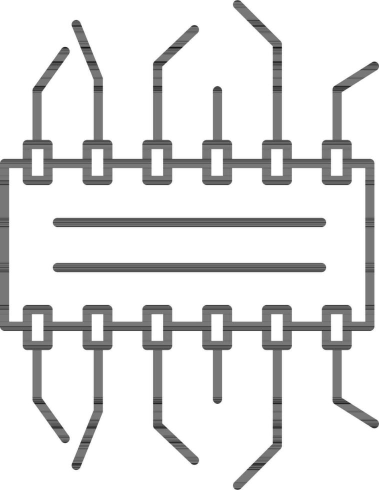 Integrated Circuit Chip Icon in Black Line Art. vector