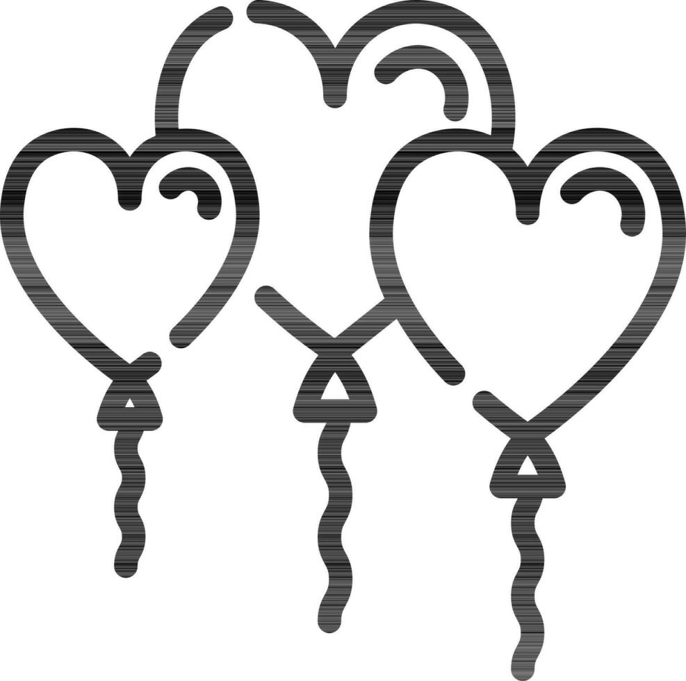 Heart shape balloons icon in black line art. vector