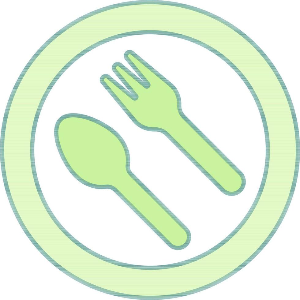 Fork with Spoon On Plate Icon In Green And White Color. vector