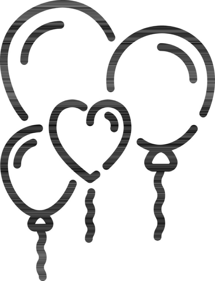 Heart and oval shape balloons icon in line art. vector