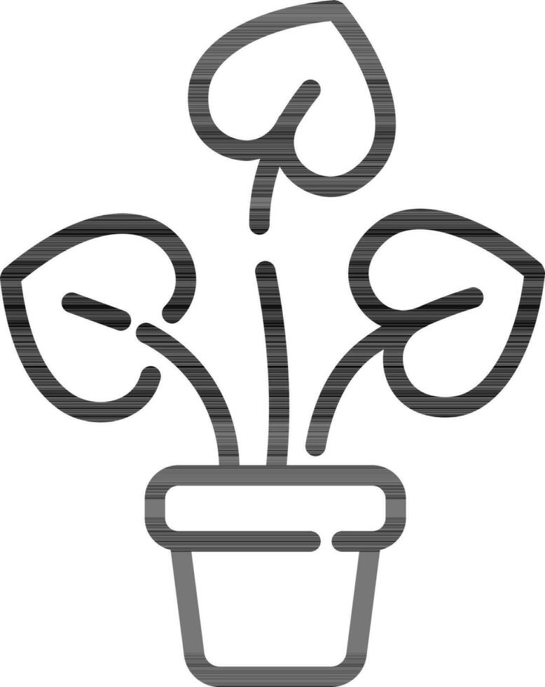 Araceae plant vase icon in thin line art. vector