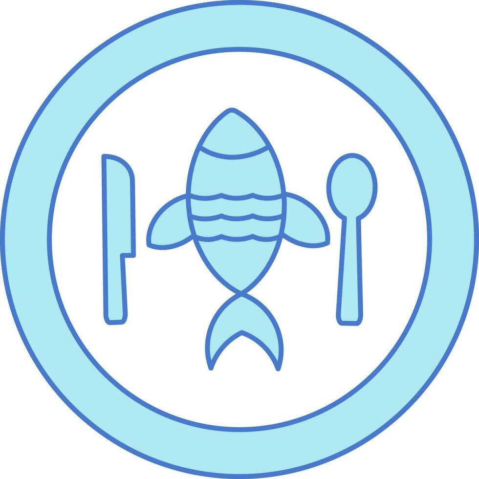 Fried Fish On Plate Icon In Flat Style. vector