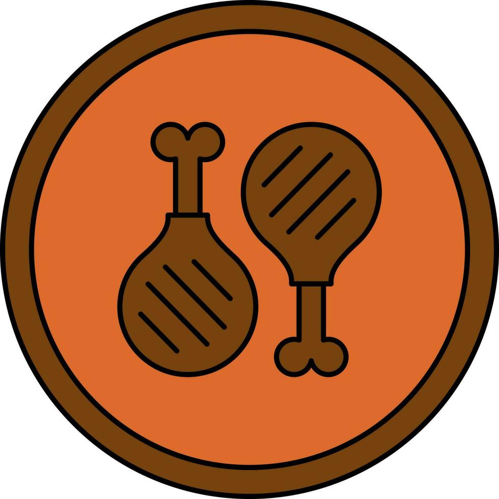 Chicken Leg On Plate Icon Brown And Orange Color. vector