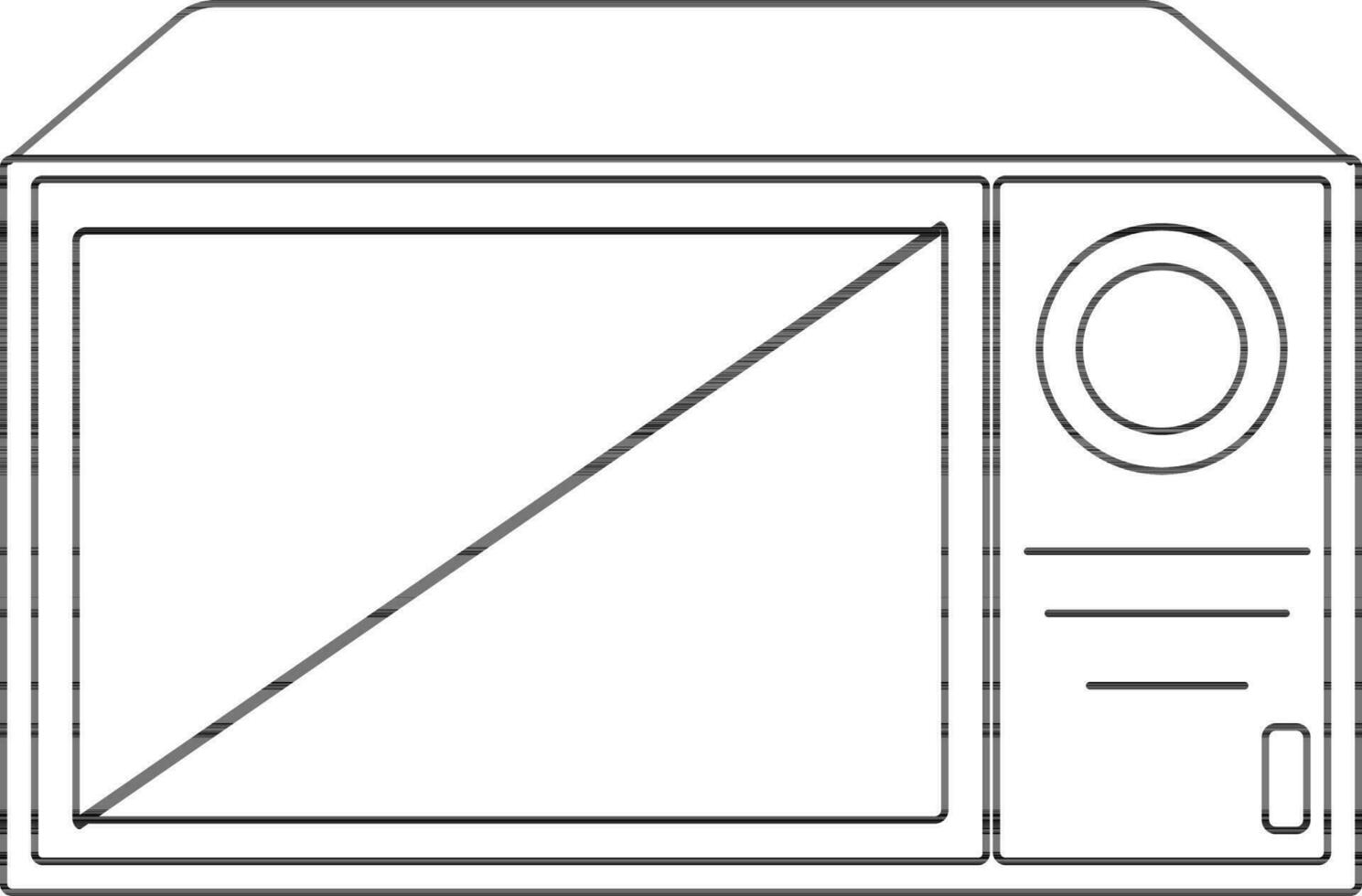 Black line art microwave in flat style. vector