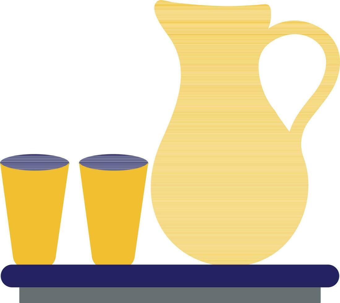 Jug with two glass on trey icon. vector