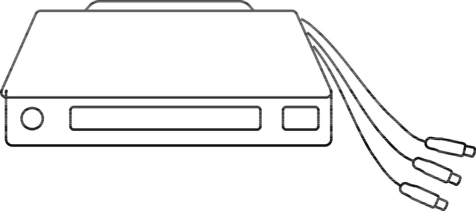 Hard drive with wire in black line art. vector