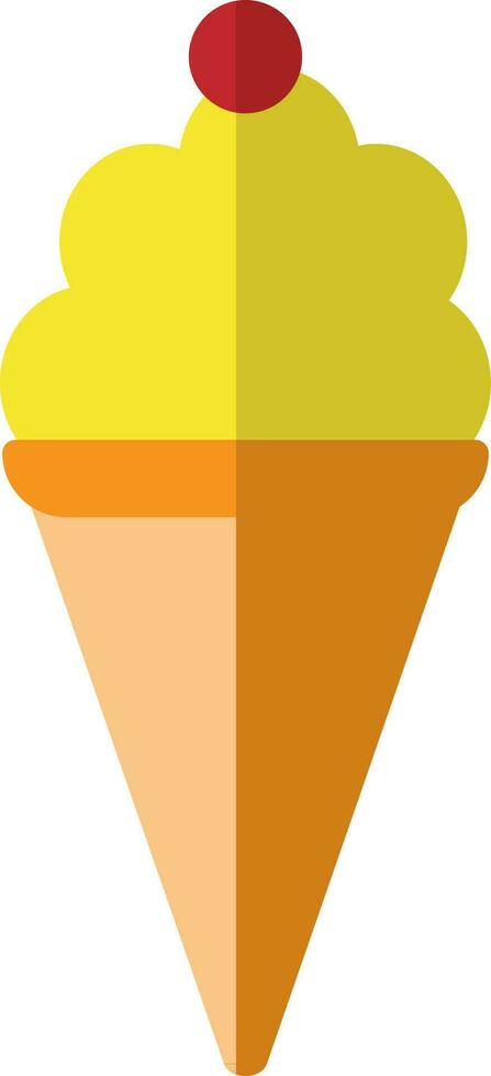 Red strawberry decorated orange and yellow cone ice cream. vector