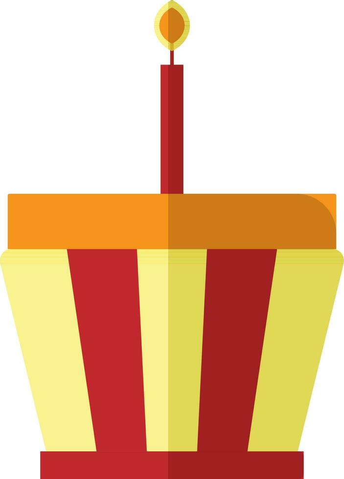 Yellow and orange cupcake with a red burning candle. vector