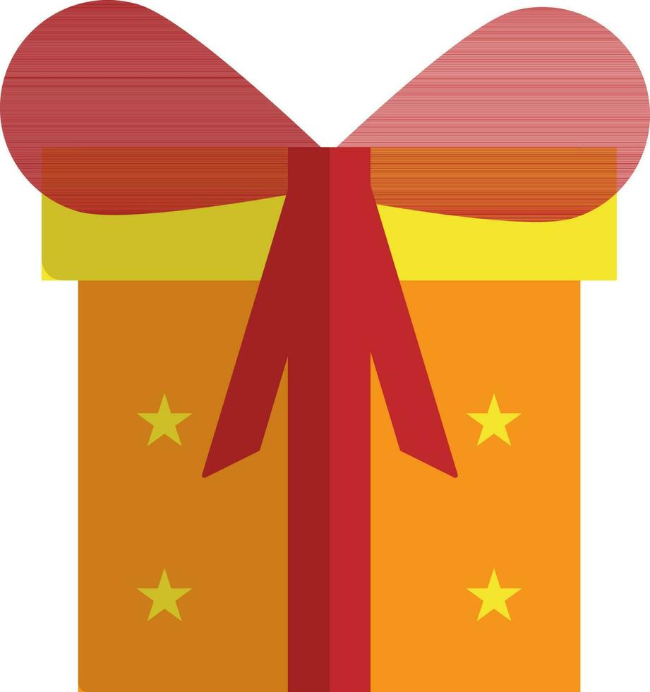 Orange gift box decorated by red ribbon with yellow star. vector