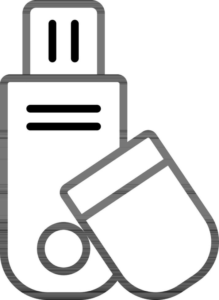 USB destello conducir icono en negro línea Arte. vector