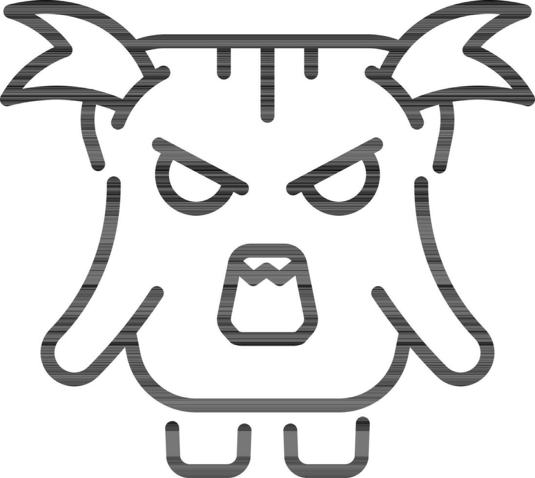 Black Outline Monster Icon on White Background. vector
