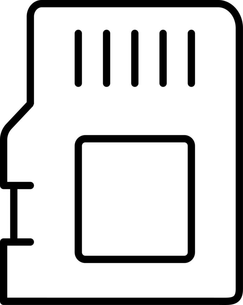 Memory or SD Card Icon in Black Line Art. vector