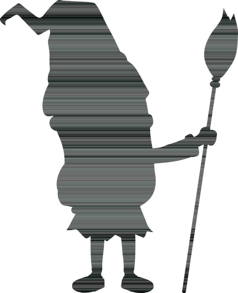 Silhouette of scary witch holding broomstick. vector