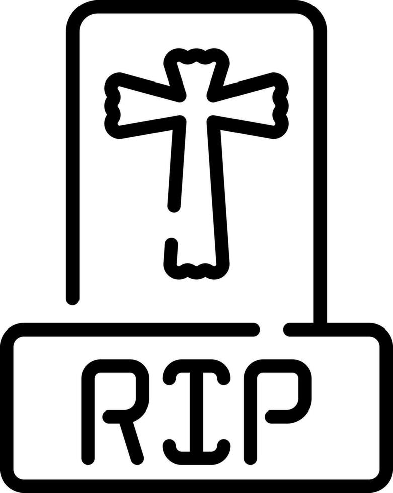 Rip Stone with Cross icon in Black Outline. vector