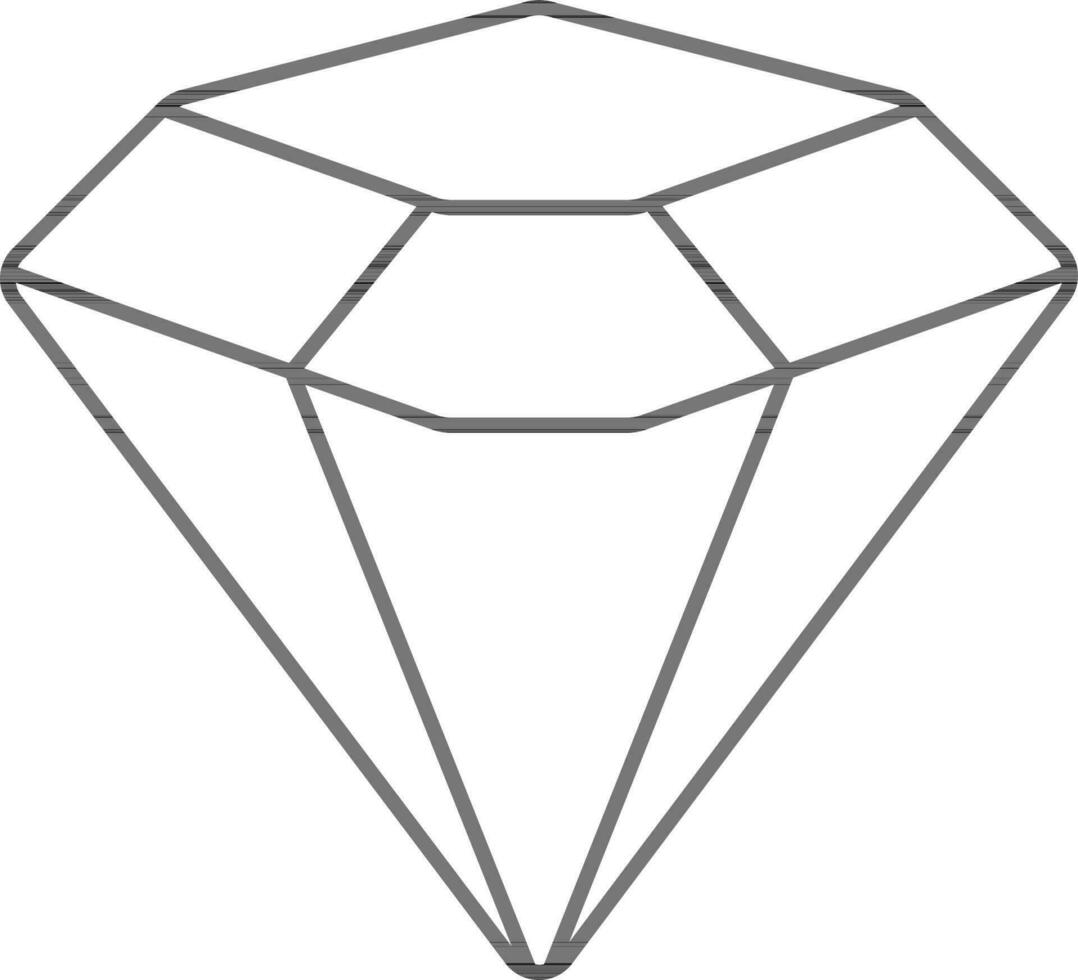 Vector Illustration of Diamond in Black Thin Line Art.