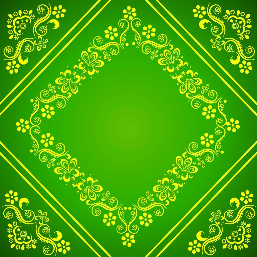 Shiny green color abstract background decorated with floral design pattern. vector