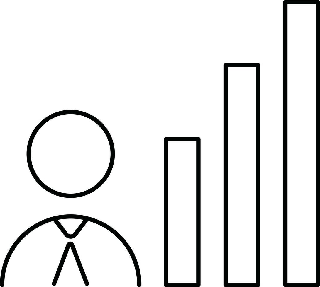 Man with bar graph on white background. vector