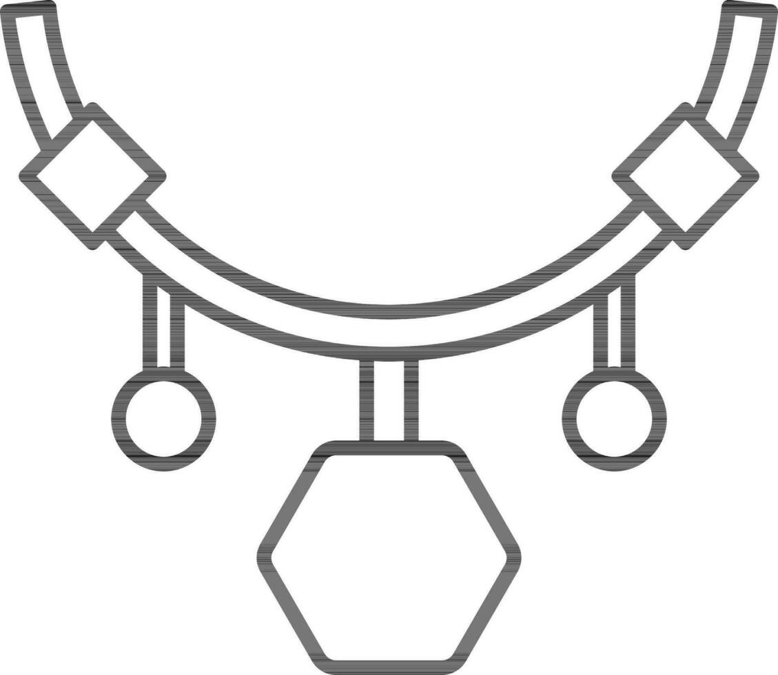 Black Line Art Illustration of Necklace Icon. vector