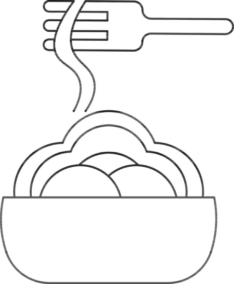 Noodle bowl with Fork Spoon Icon in Black Outline. vector